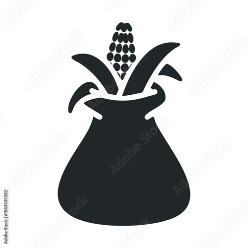 Silhouette of corn in sack icon: agricultural harvest symbol