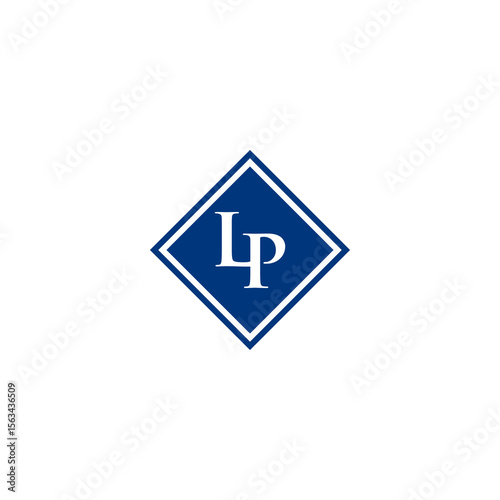 Elegant LP Monogram within a Bold Blue Diamond Frame