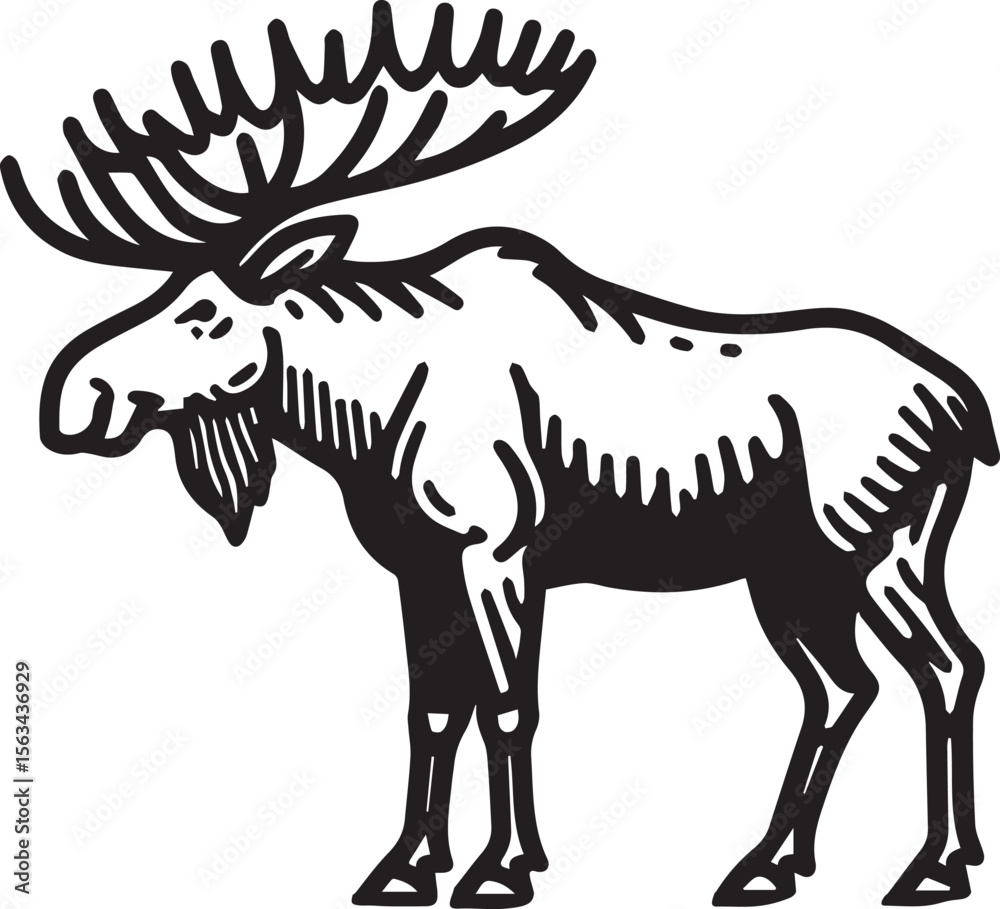Naklejka premium Moose Vector In Black and White