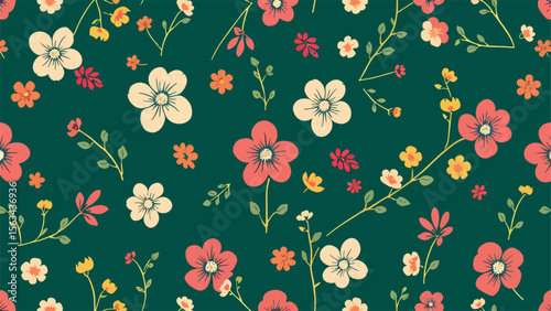 Vector seamless pattern. Creative floral print with chamomile flowers