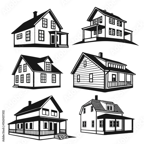 Collection of Black and White House Illustrations