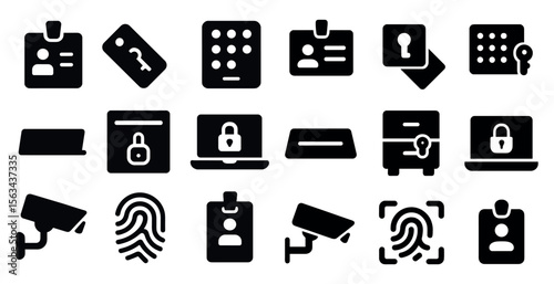 Collection of security icons including a key, a lock, a camera, and a fingerprint. Concept of security and protection