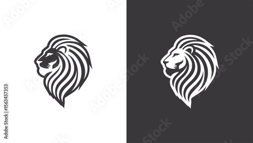 Simple Minimalist Black and White Lion Head Logo Design, generative ai