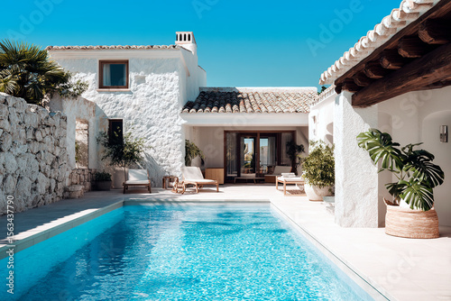 luxury home modern stone villa with a swimming pool. vacation Mediterranean	
