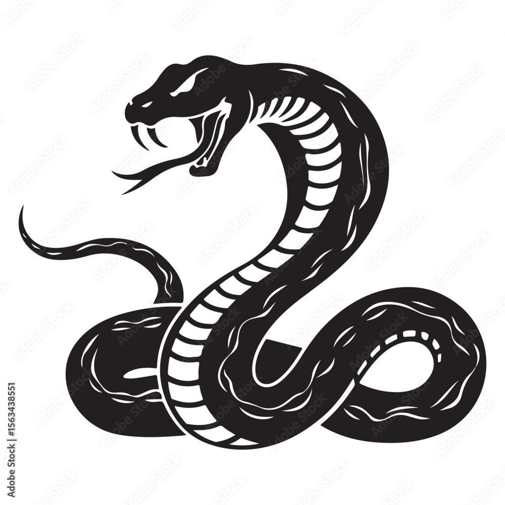 Obraz premium High Quality Snake Silhouette Vector Collection Bold and Striking Reptile Illustrations for Tattoo Art, Branding Projects, T-Shirt Prints, Jungle Wildlife Themes and Horror or Tribal Design Concepts.