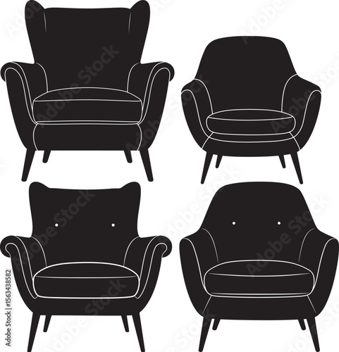 Armchair Comfortable Seating Silhouette Vector Set vector illustration