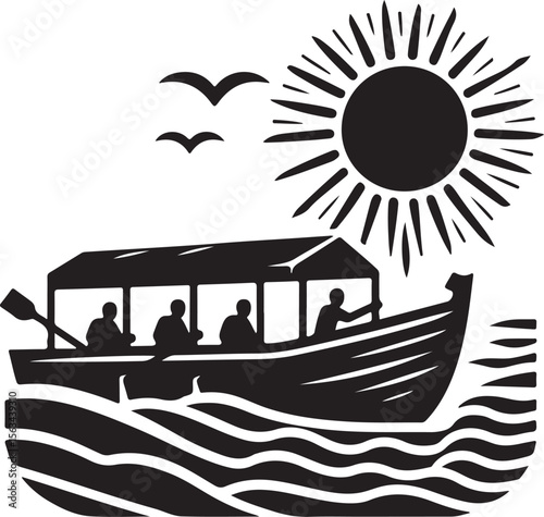 Raft boat black silhouette vector illustration on white background