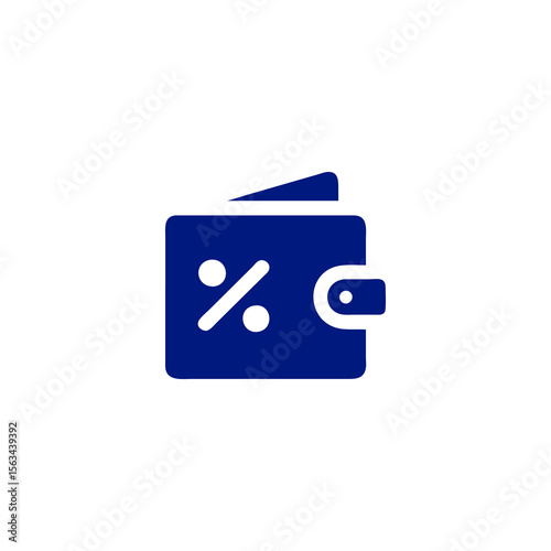 Navy blue wallet icon with percentage symbol, representing financial discounts
