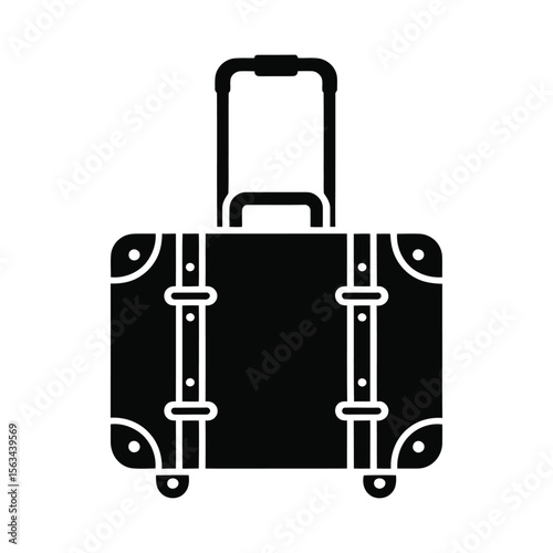 Black silhouette of a rolling suitcase with a telescopic handle isolated on white background 