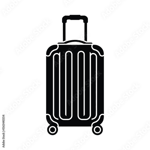 Black silhouette of a rolling suitcase with a telescopic handle isolated on white background
