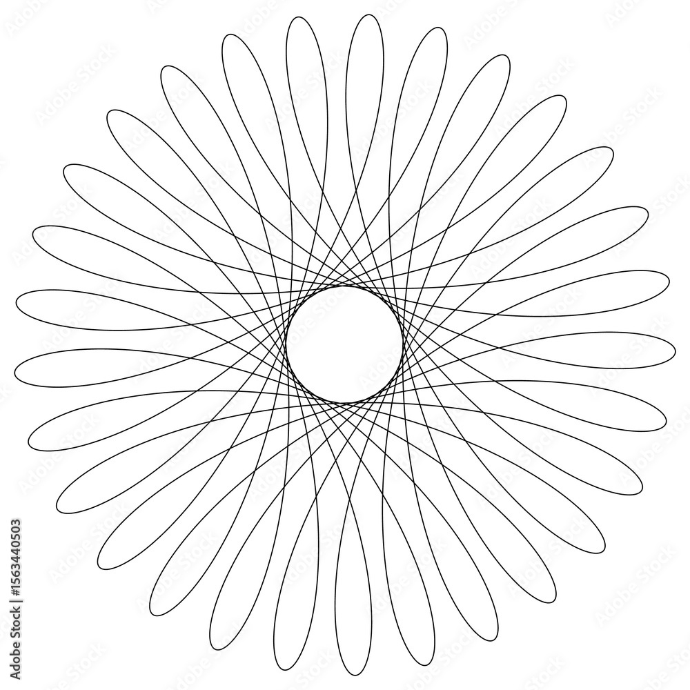 Obraz premium Geometric Black Bloom – Transparent Spirograph Shape