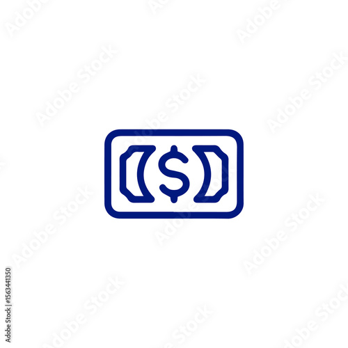 Stylized Blue Dollar Bill Icon with Rounded Edges and Currency Symbol