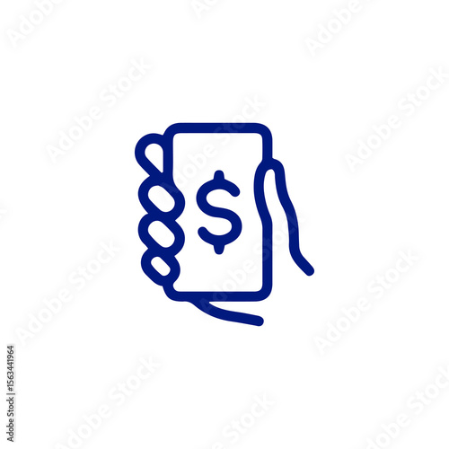 Stylized hand holding a phone displaying a dollar sign, financial technology