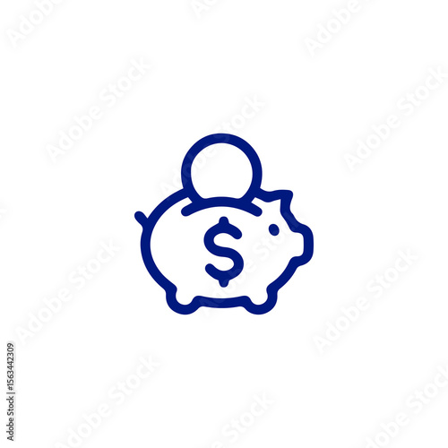 Stylized Piggy Bank Icon with Dollar Sign and Coin Outline
