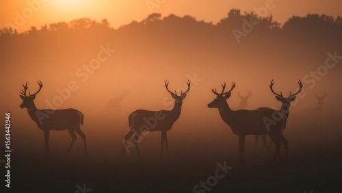 Wallpaper Mural Dramatic Herd of Deer in the Mist at Sunset – Emotional Wildlife Scene in Golden Light Torontodigital.ca