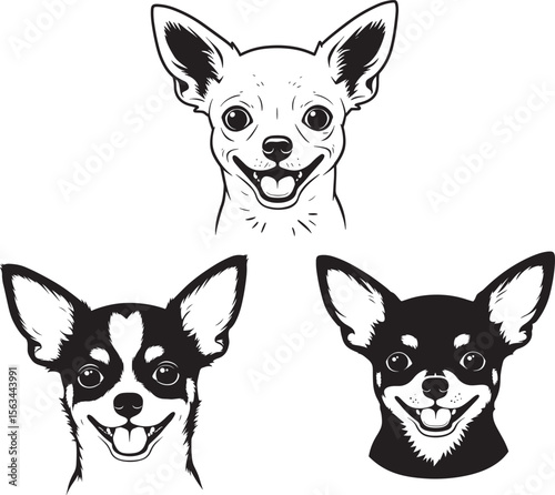 Chihuahua Dog Happy Face Pet Silhouette vector illustration
