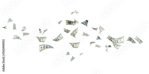 USA dollars bill falling from the sky on transparent