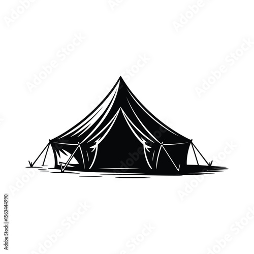 Vintage canvas bell tent silhouette isolated on white background