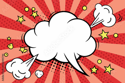 Retro comic speech bubble with stars and rays pop art vector illustration