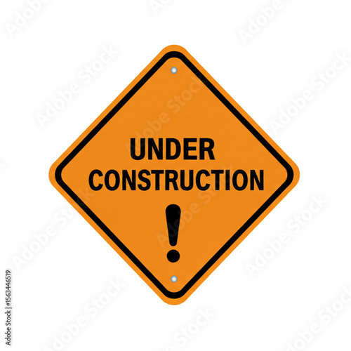 Bright orange Under Construction sign denotes caution and temporary hazard with clear warning symbolism for site safety.