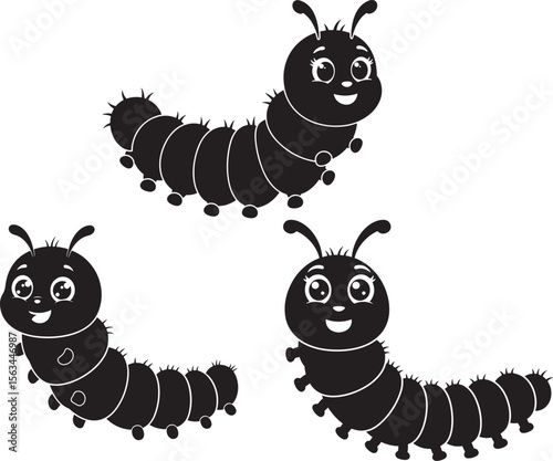 Cute Cartoon Caterpillar Bug Silhouette vector illustration