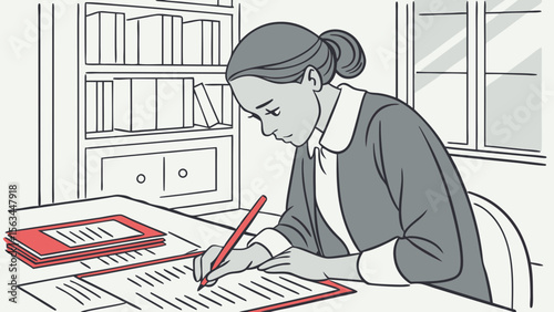 Businessman at a desk in the office, a person studying or working, a student writing homework, a woman at the office, people at work, a boy with a pen and paper