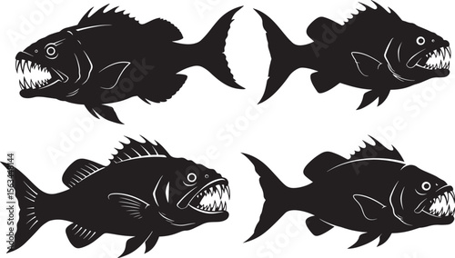 Fangtooth with Menacing Teeth Deep Sea Fish Silhouette vector illustration