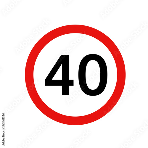 A red and white circular speed limit sign displaying number forty, ideal for traffic safety applications and speed regulation related designs.