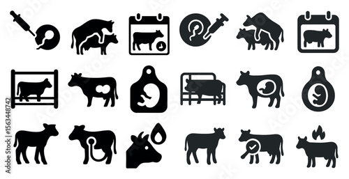 Collection of animal icons, including a cow with a tag on its ear, a cow with a tag on its ear, and a cow with a tag on its ear