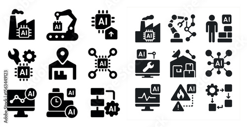 The image is a collection of various icons that represent different aspects of technology and engineering. The icons include a robot, a computer, a person, and a building, among others