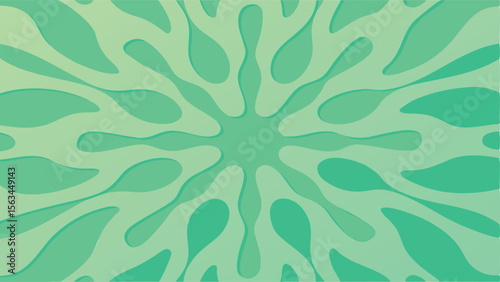 Abstract green radial pattern with organic shapes radiating from the center point design element