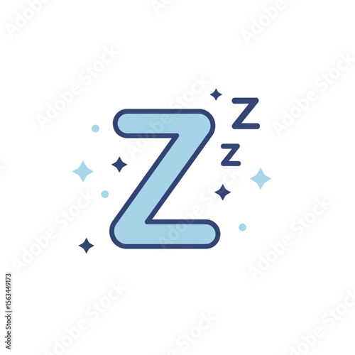 A restful sleeping graphic showing letter Z with sleep sparkles, perfect for insomnia designs or relaxation themed layouts needing a sleepy aesthetic.