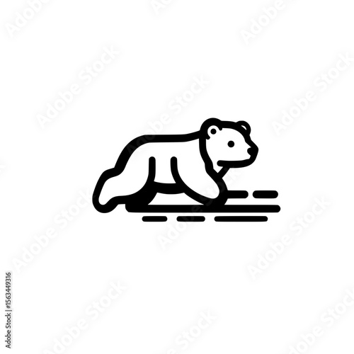 Vector Icon of a Bear in Fast Running Pose with Motion Lines for Wilderness and Speed Themes