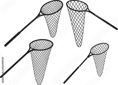 Fishings Net Catching Gear Silhouette Vector Set vector illustration