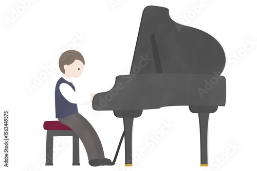 ピアノを弾く若い男性のフラットイラスト
