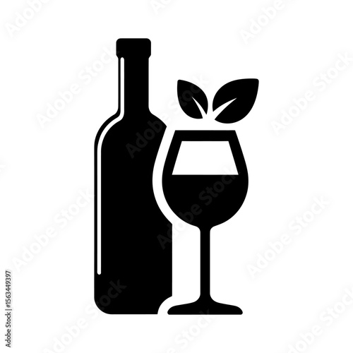 Wine Bottle and Glass on White Background