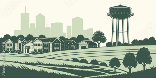 Pearland, TX Silhouette: Suburban Sprawl, Water Towers & Modern Civic Buildings