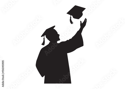 academic man celebrating graduation silhouette logo vector, happy group of graduates academic caps silhouette vector illustration, boys and girls celebration graduation cap  logo silhouettes vector