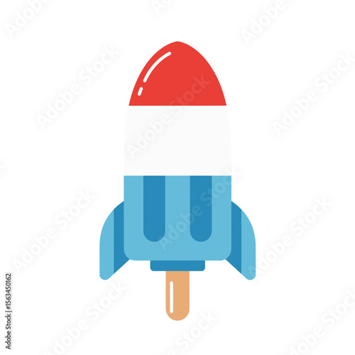 An iconic red, white, and blue rocket popsicle