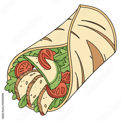 Delicious Chicken Wrap Isolated on White Background Vector Illustration