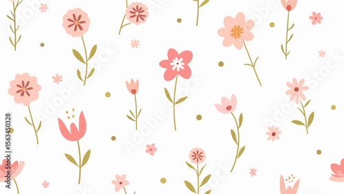 Chamomile Rose hibiscus mallow wildflowers. Vector victorian Illustration.