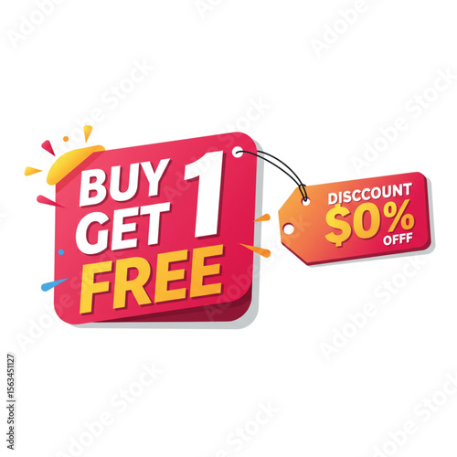 Appealing retail promo offers a buy one get one free deal, creating a sales promotion discount graphic for shop announcements.