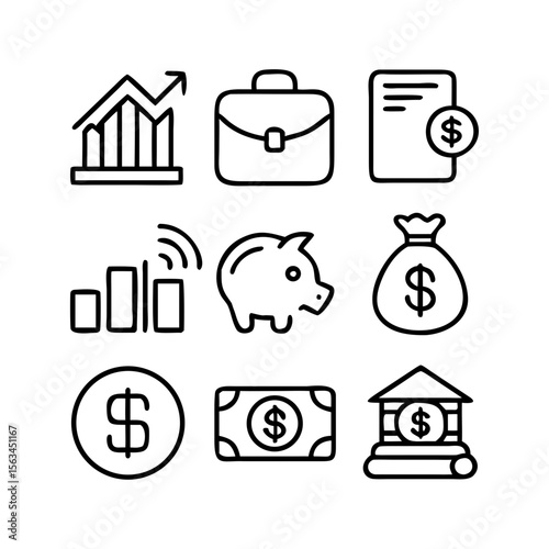 Minimal Vector Line Finance Icons – Money, Banking, Payments, and Investment in 2px Stroke