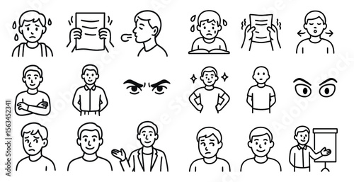 Series of cartoon faces with one saying 