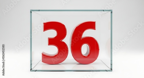 Red Number 36 in Glass Cube Minimalist 3D Render