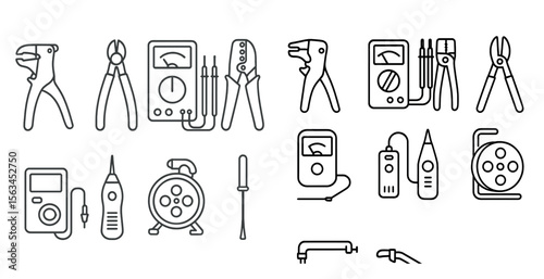 Collection of tools and equipment, including a multimeter, a pair of pliers, and a screwdriver