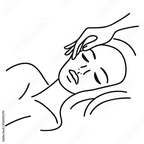 Minimalist line art illustration of a woman receiving a beauty facial massage