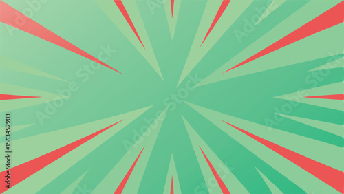 Green and red radial burst pattern with sharp lines emanating from the center point design style