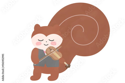 バイオリンを弾くかわいいリスのイラスト