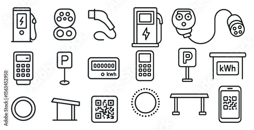 Collection of icons for various services and devices, including a cell phone, a parking meter, a parking sign, a calculator, a gas pump, and a charging station